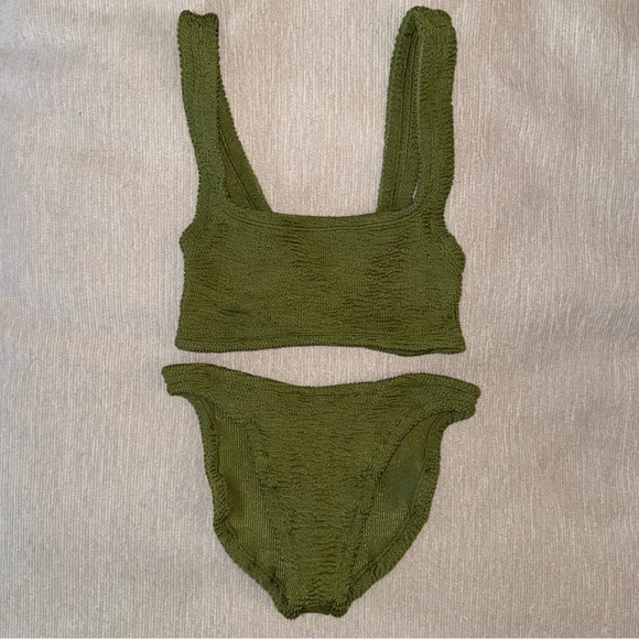 New Hunza G Metallic Moss Xandra Bikini Set Green Sage Crinkle Stretchy One Size - Picture 4 of 5